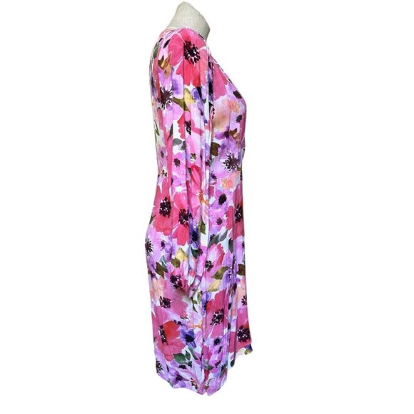 La Petite Etoile Paris Pink Floral Watercolor Faux Wrap Dress Cool Girl Summer - Picture 7 of 11